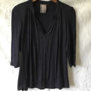 Dolan Left Coast Charcoal Gray Lucille Pleated Tie Neck Peasant Blouse